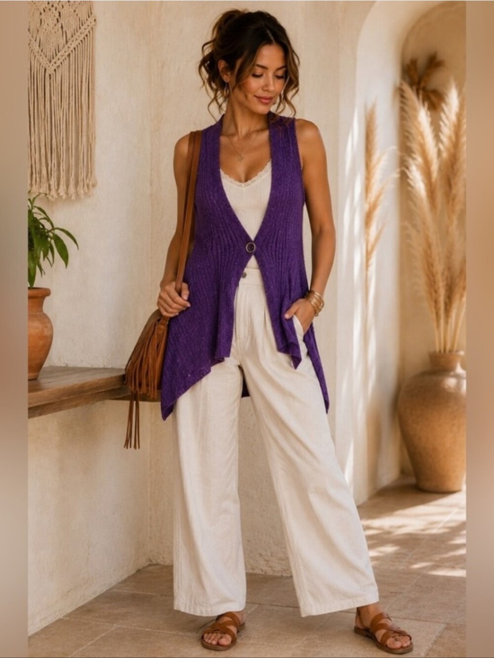 Alberto Makali Sleeveless Cardigan Sweater Vest Deep Purple